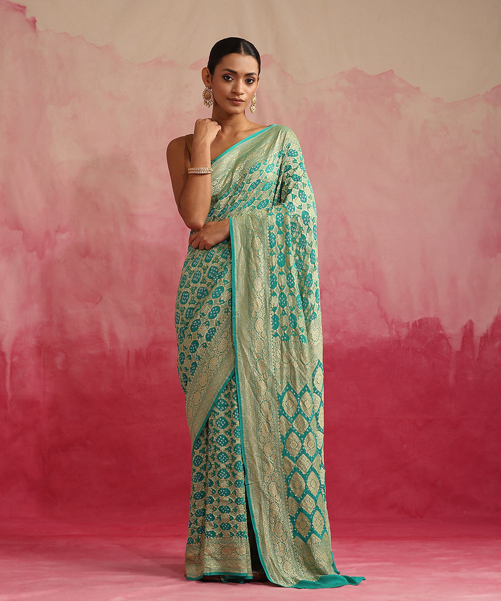 Aqua_Handloom_Pure_Georgette_Banarasi_Bandhej_Saree_With_Cutwork_Weave_WeaverStory_02