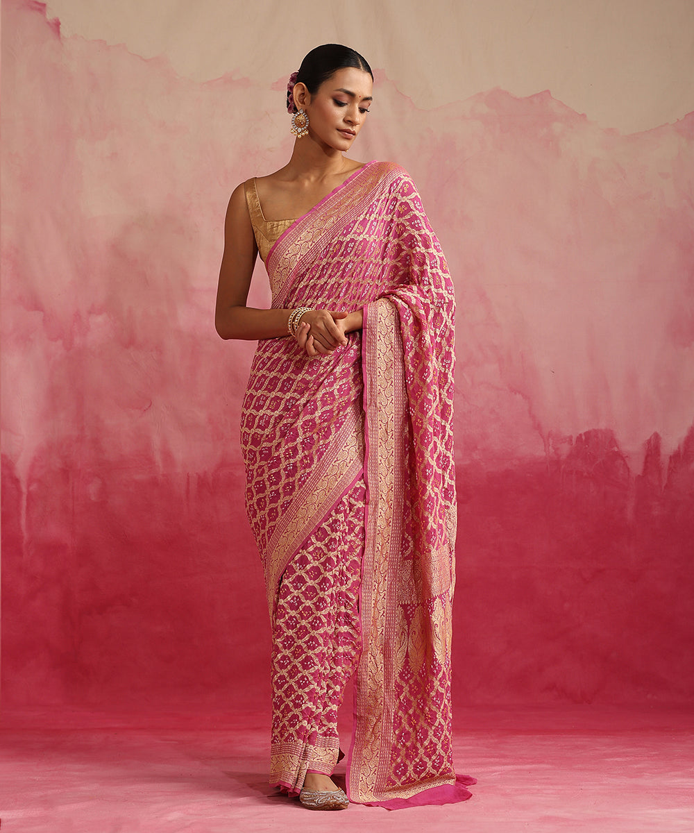 Dusty_Pink_Handloom_Pure_Georgette_Banarasi_Bandhej_Saree_WeaverStory_02