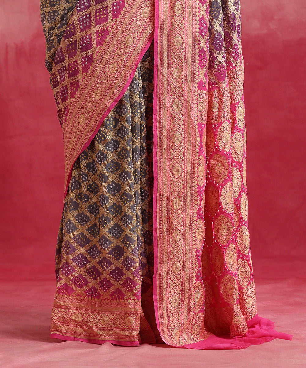 Grey_And_Pink_Handloom_Ombre_Dyed_Pure_Georgette_Banarasi_Bandhej_Saree_WeaverStory_04