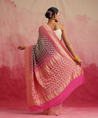 Handloom_Grey_And_Pink_Ombre_Dyed_Pure_Georgette_Banarasi_Bandhej_Saree_WeaverStory_03