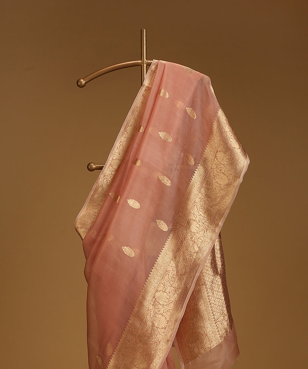 Dusty_Pink_Handloom_Pure_Organza_Silk_Banarasi_Saree_With_Gold_Zari_Border_And_Kadhwa_Boota_WeaverStory_02