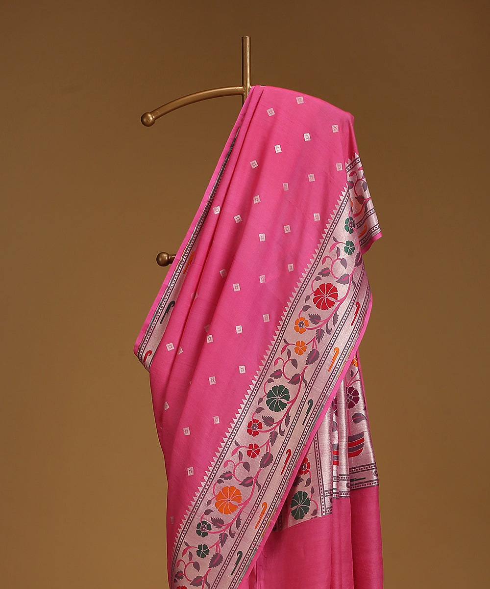 Handloom_Pink_Pure_Tusser_Georgette_Banarasi_Saree_With_Multicolour_Border_And_Cutwork_Booti_WeaverStory_02