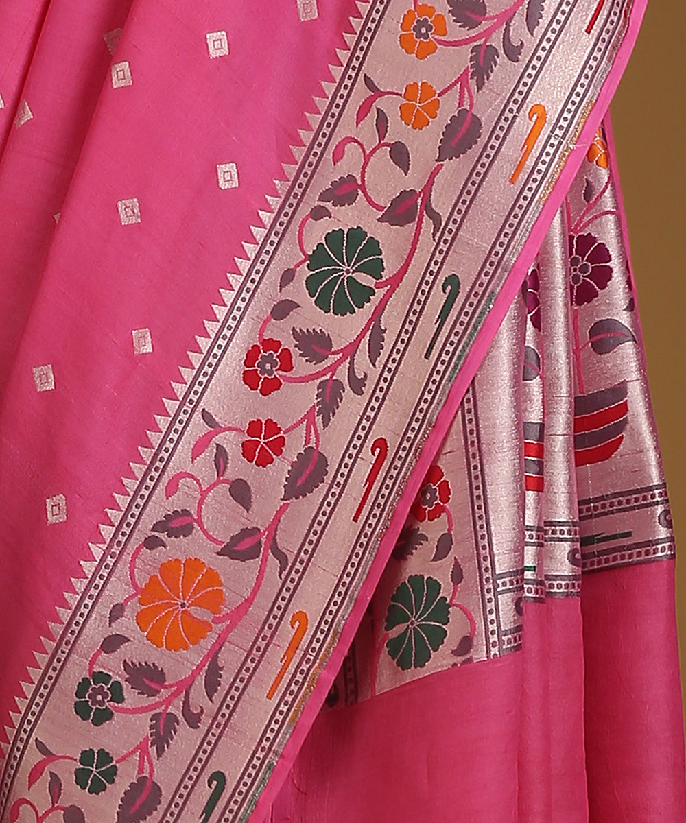 Handloom_Pink_Pure_Tusser_Georgette_Banarasi_Saree_With_Multicolour_Border_And_Cutwork_Booti_WeaverStory_04