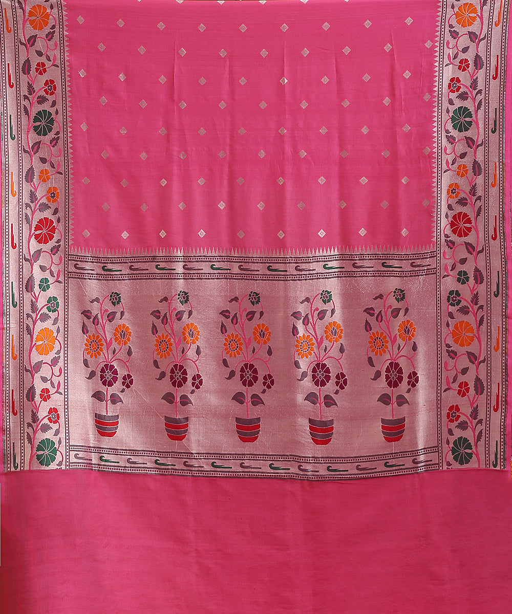 Handloom_Pink_Pure_Tusser_Georgette_Banarasi_Saree_With_Multicolour_Border_And_Cutwork_Booti_WeaverStory_05