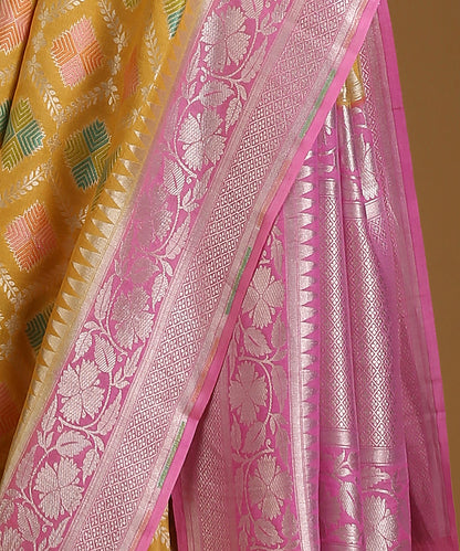 Handloom_Mustard_And_Pink_Pure_Tusser_Georgette_Banarasi_Saree_With_Cutwork_Booti_WeaverStory_04