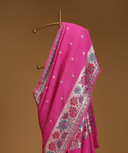 Magenta_Handloom_Pure_Tusser_Georgette_Banarasi_Saree_With_Multicolour_Floral_Border_And_Bootis_WeaverStory_02