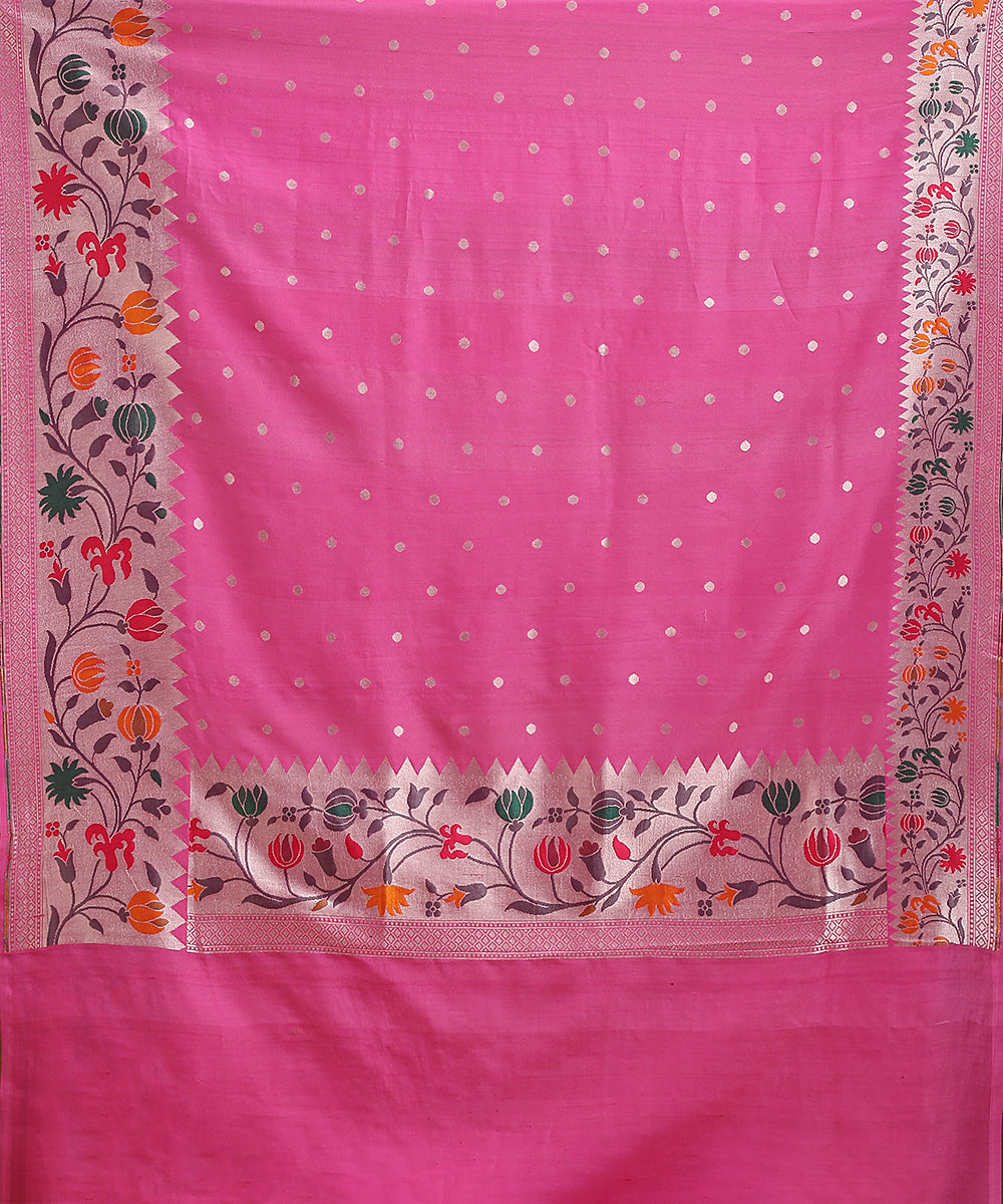 Pink_Handloom_Pure_Tusser_Georgette_Banarasi_Saree_With_Multicolour_Floral_Border_And_Cutwork_Bootis_WeaverStory_05