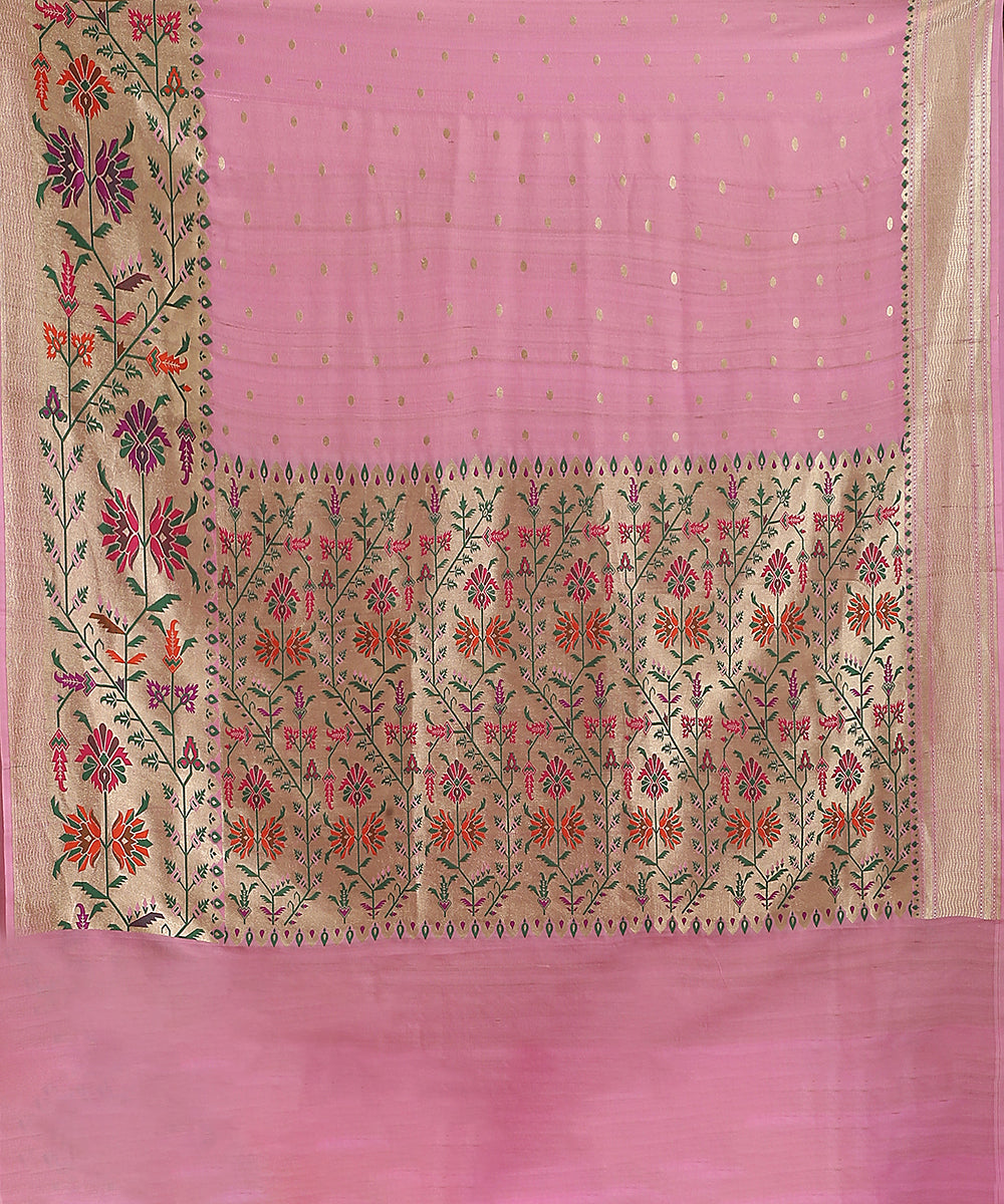 Handloom_Pink_Pure_Tusser_Georgette_Banarasi_Saree_With_Multicolour_Floral_Border_And_Cutwork_Booti_WeaverStory_05