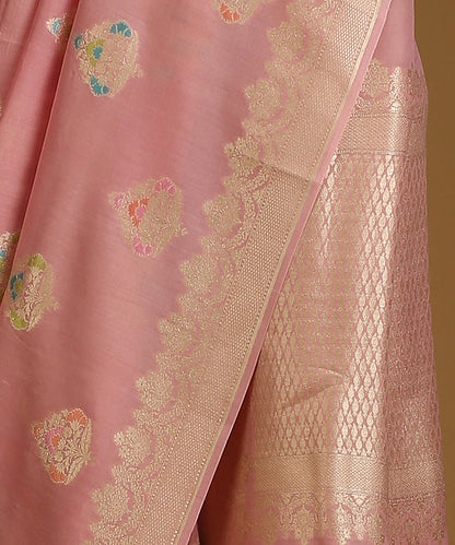 Pink_Handloom_Pure_Tusser_Georgette_Banarasi_Saree_With_Floral_Bootas_WeaverStory_04