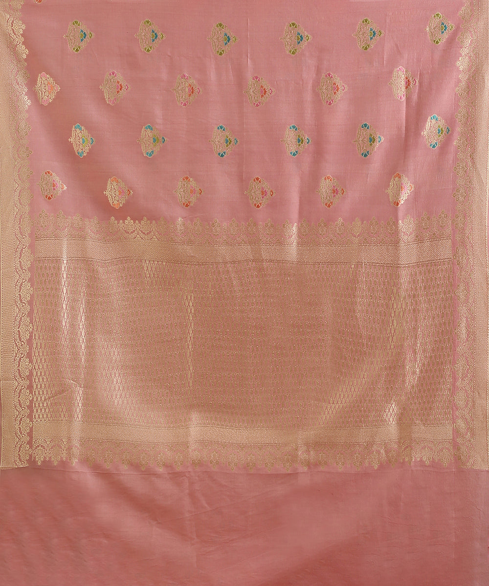 Pink_Handloom_Pure_Tusser_Georgette_Banarasi_Saree_With_Floral_Bootas_WeaverStory_05