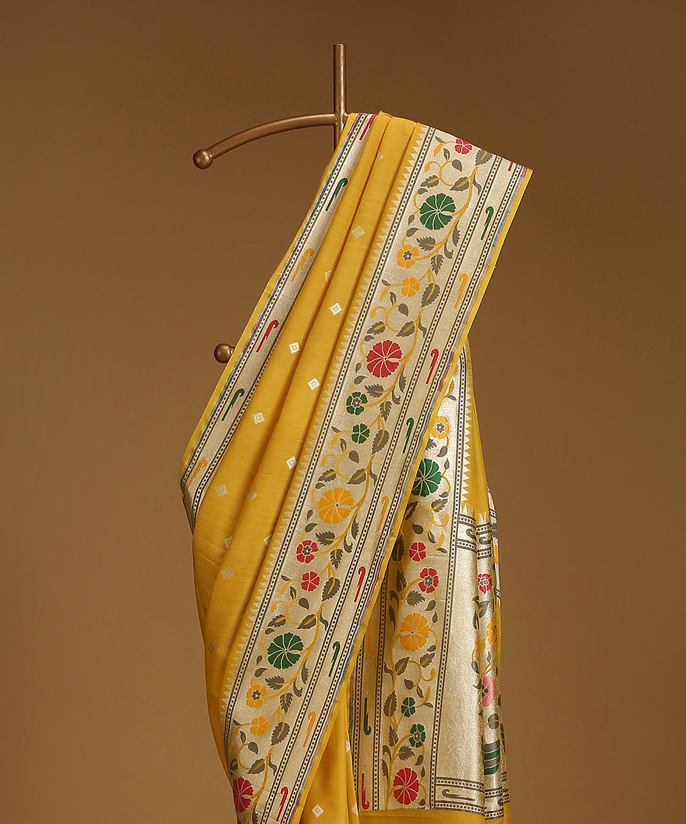 Handloom_Mustard_Pure_Tusser_Georgette_Banarasi_Saree_With_Multicolour_Border_WeaverStory_02