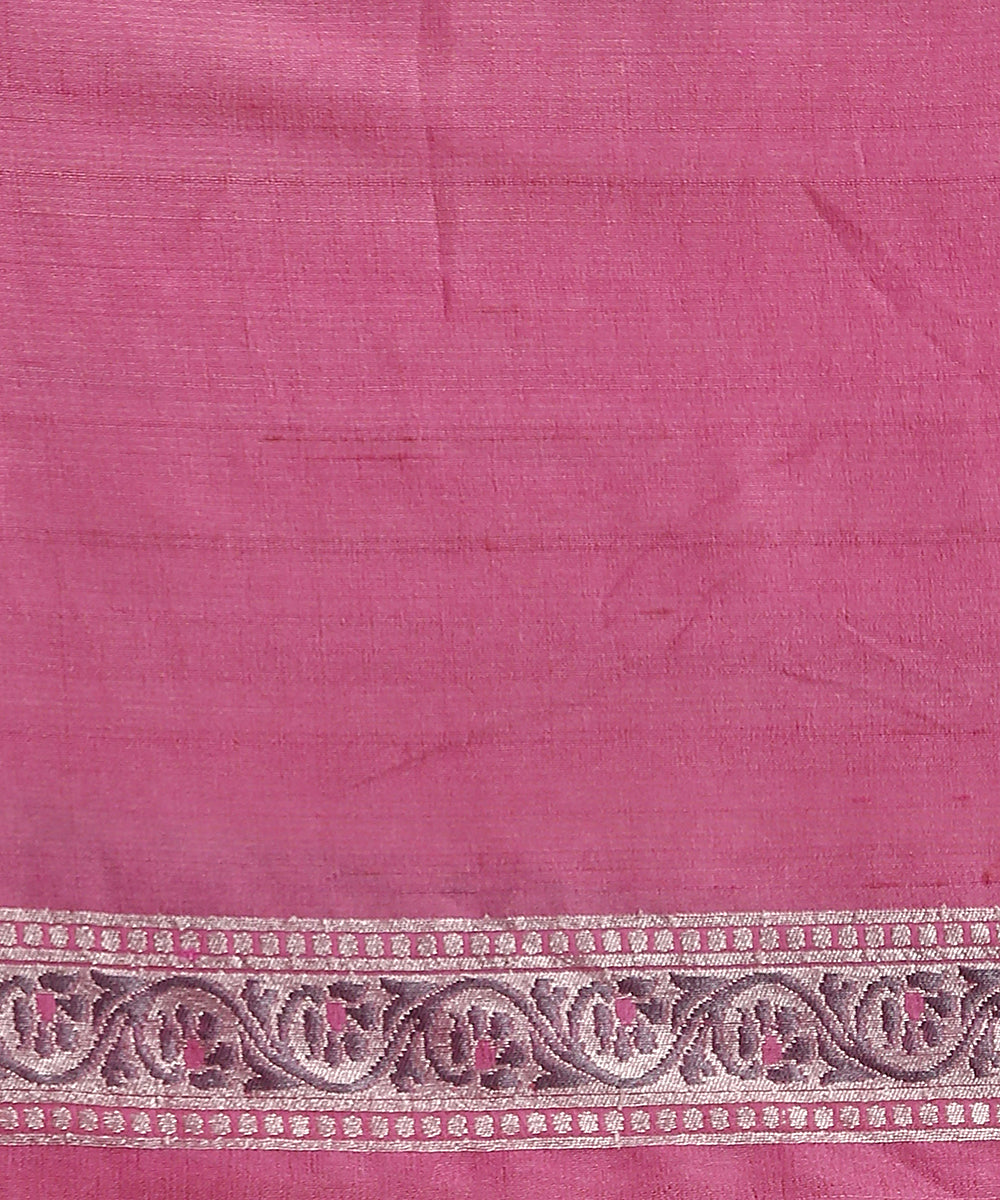 Handloom_Pink_Pure_Tusser_Georgette_Banarasi_Saree_With_Multicolour_Floral_Border_WeaverStory_06