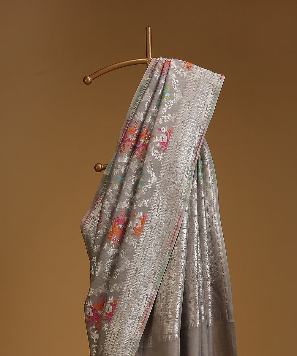 Grey_Handloom_Pure_Tusser_Georgette_Banarasi_Saree_With_All_Over_Jaal_WeaverStory_02