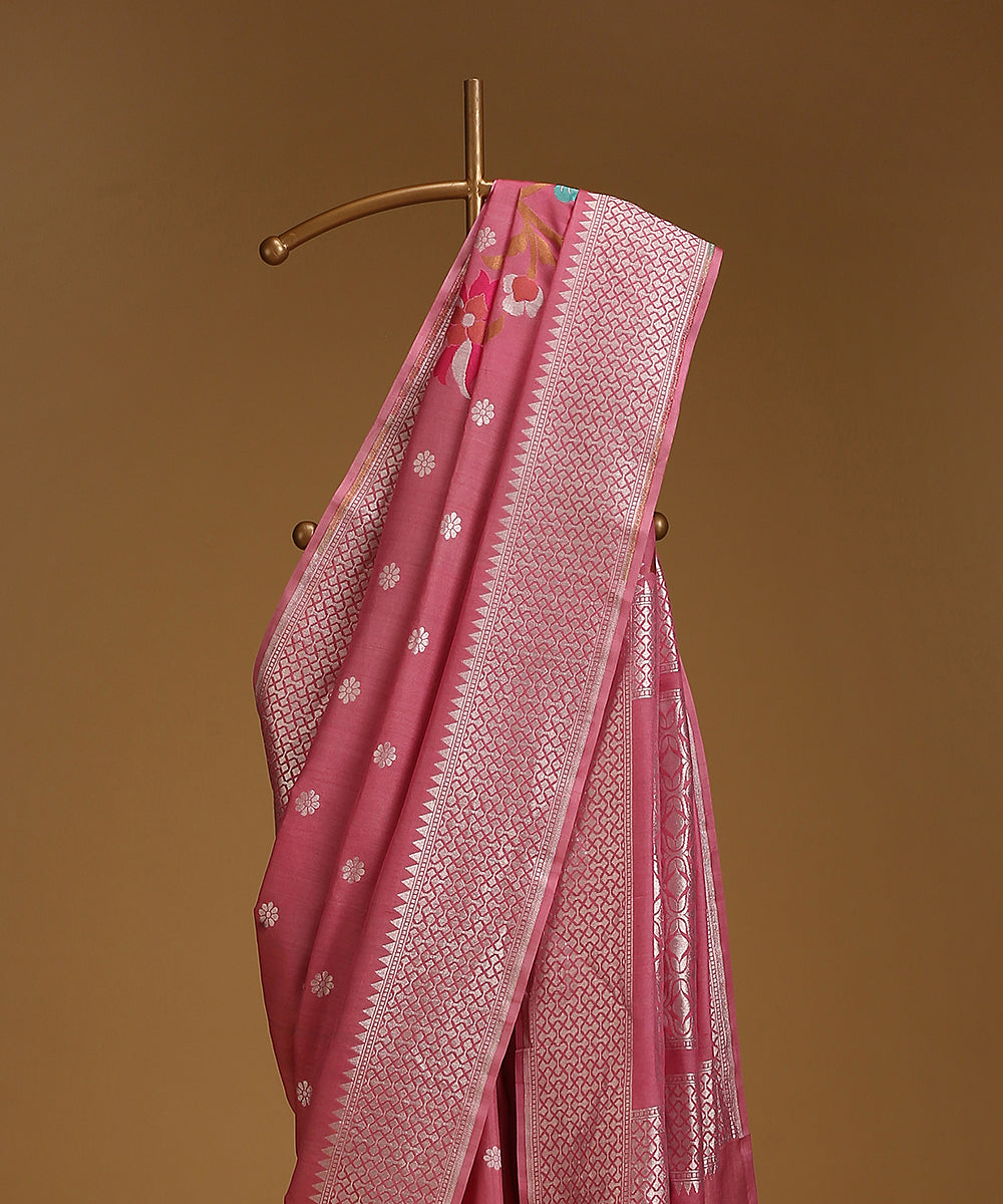 Pink_Handloom_Pure_Tusser_Georgette_Banarasi_Saree_With_All_Over_Booti_WeaverStory_02
