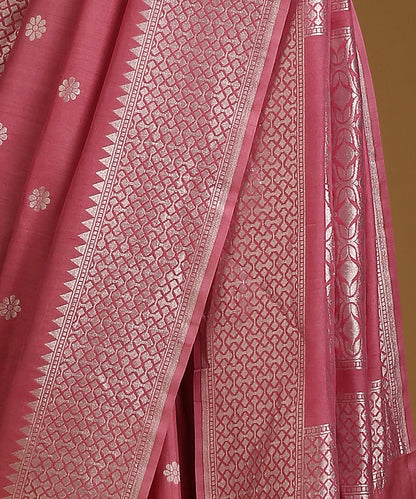 Pink_Handloom_Pure_Tusser_Georgette_Banarasi_Saree_With_All_Over_Booti_WeaverStory_04