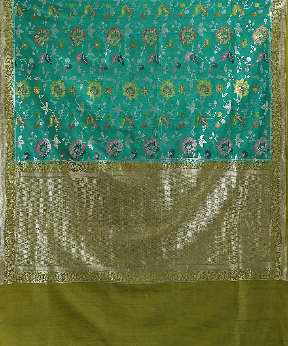 Handloom_Teal_And_Green_Pure_Tusser_Georgette_Banarasi_Saree_With_Floral_Bootas_WeaverStory_05