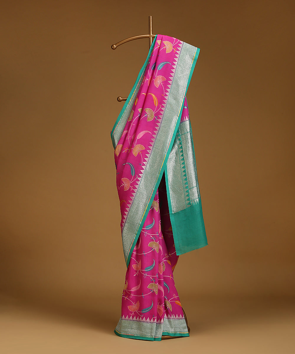 Magenta_And_Teal_Handloom_Pure_Tusser_Georgette_Banarasi_Saree_With_Multicolour_Motifs_WeaverStory_01