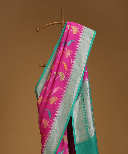 Magenta_And_Teal_Handloom_Pure_Tusser_Georgette_Banarasi_Saree_With_Multicolour_Motifs_WeaverStory_02