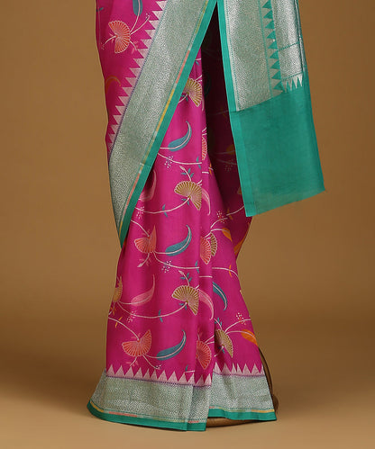 Magenta_And_Teal_Handloom_Pure_Tusser_Georgette_Banarasi_Saree_With_Multicolour_Motifs_WeaverStory_03