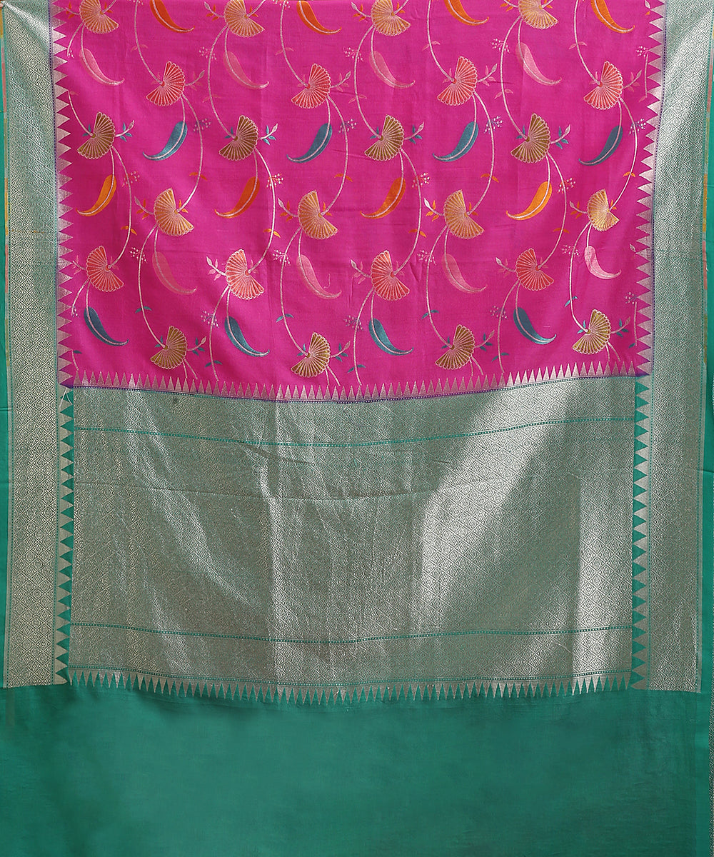 Magenta_And_Teal_Handloom_Pure_Tusser_Georgette_Banarasi_Saree_With_Multicolour_Motifs_WeaverStory_05