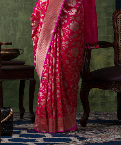 Bright_Pink_Handloom_Pure_Katan_Silk_Banarasi_Saree_with_Cutwork_Sona_Rupa_Jaal_WeaverStory_04