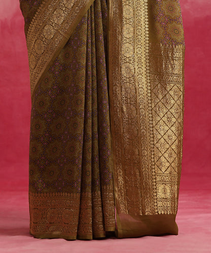 Handloom_Olive_Green_Pure_Georgette_Banarasi_Saree_With_Ajrakh_Print_WeaverStory_04