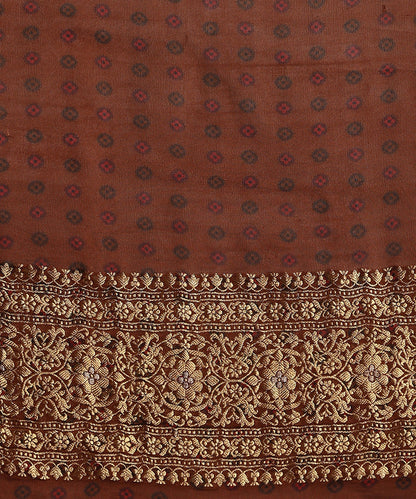 Brown_Handloom_Pure_Georgette_Banarasi_Saree_With_Ajrakh_Print_WeaverStory_05