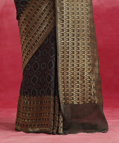 Bottle_Green_Handloom_Pure_Georgette_Banarasi_Saree_With_Ajrakh_Print_WeaverStory_04