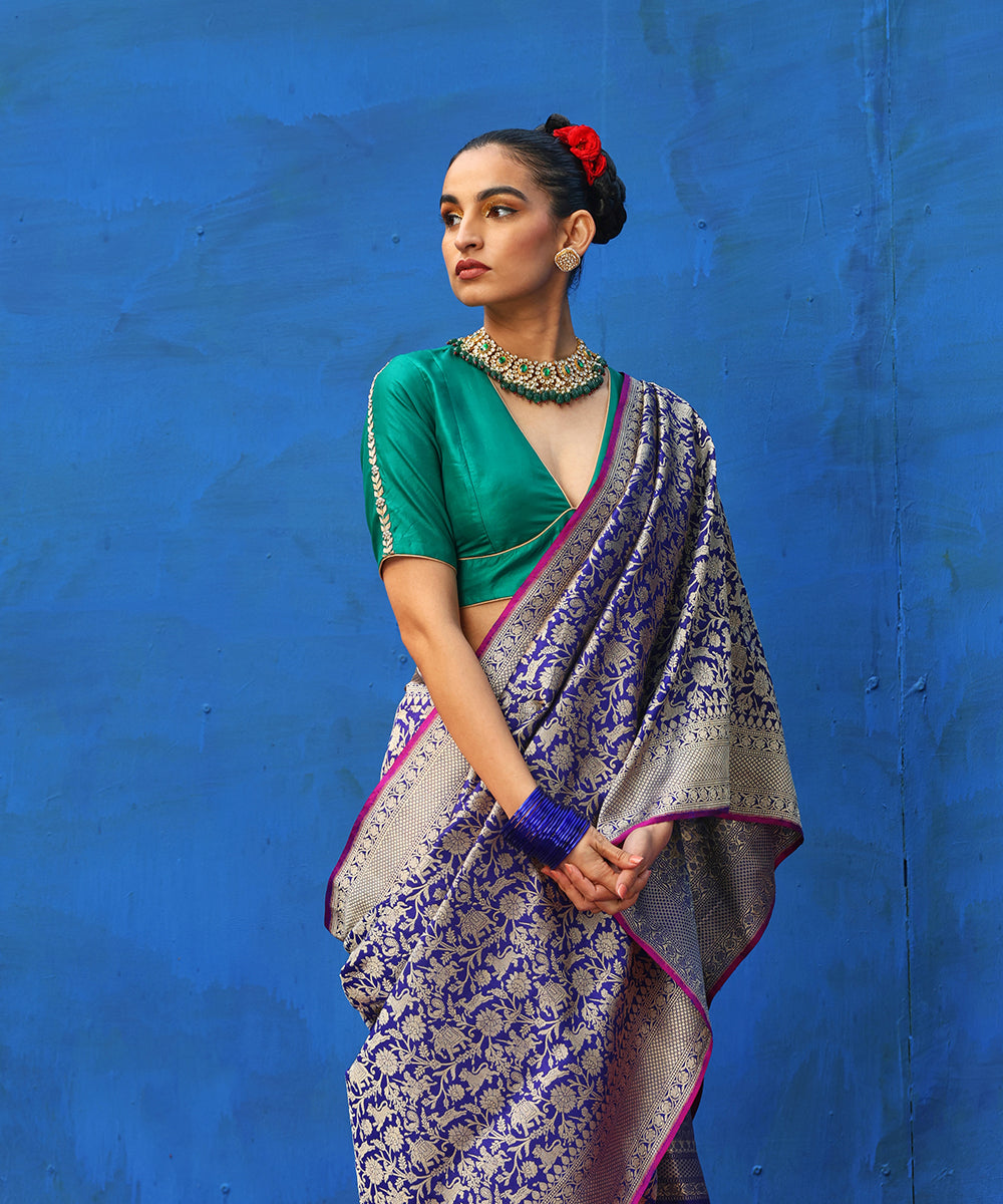 Handloom_Ink_Blue_Pure_Katan_Silk_Brocade_Shikargah_Banarasi_Saree_WeaverStory_01