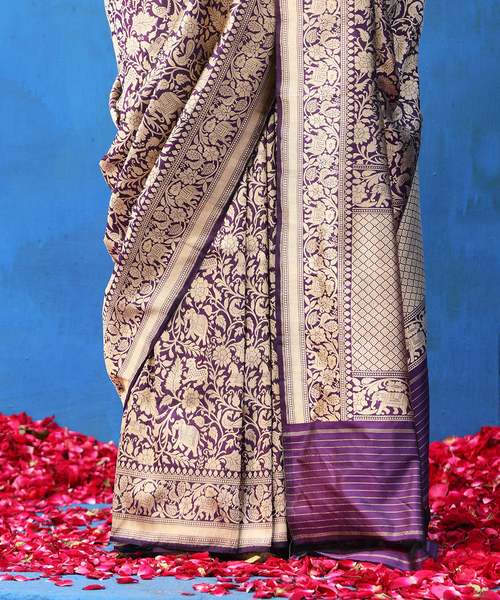 Purple_Handloom_Pure_Katan_Silk_Brocade_Shikargah_Banarasi_Saree_WeaverStory_04