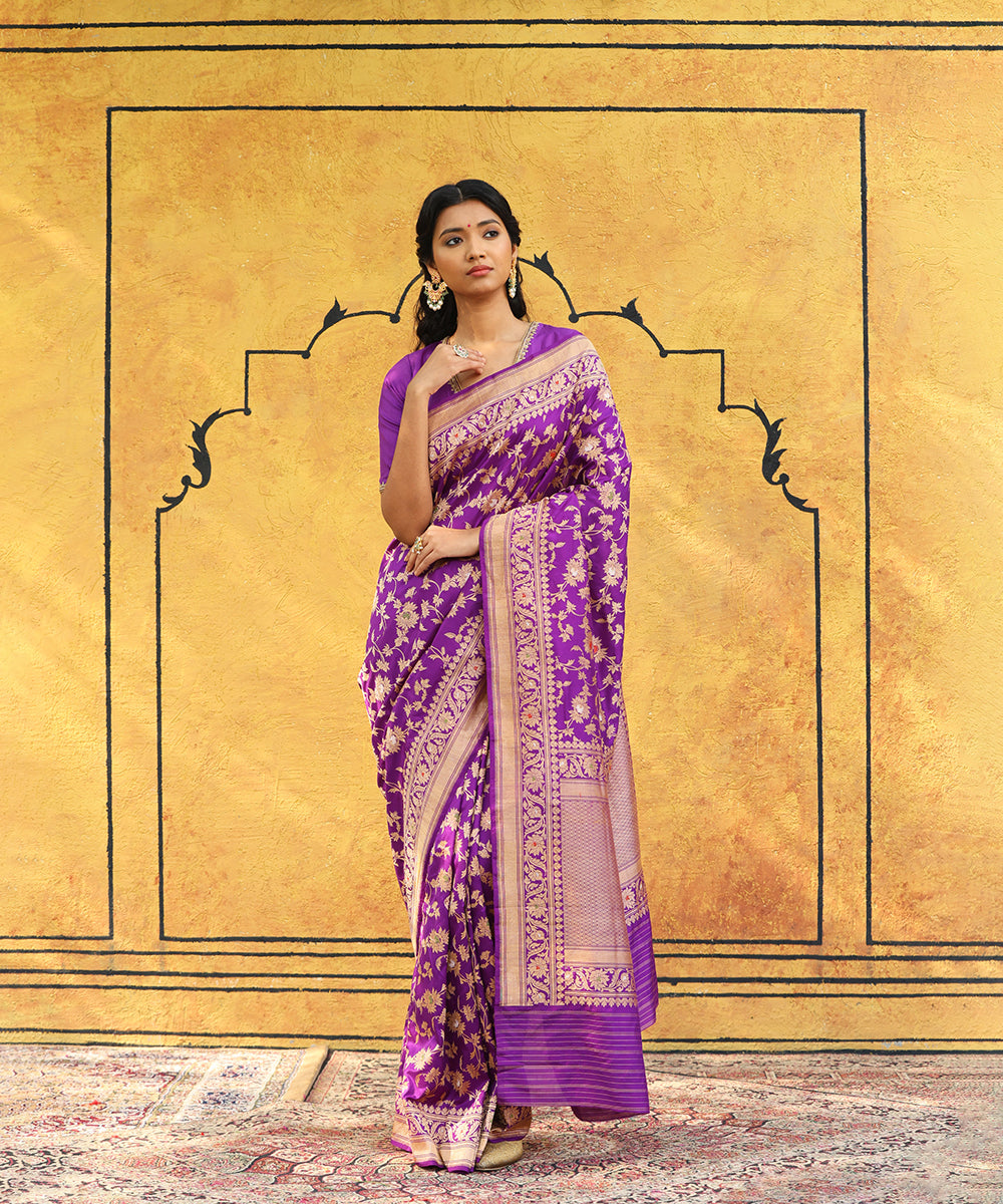 Buy Pure Silk Maharani Paithani - Solid Violet Saree with Golden Border -  Very Much Indian – verymuchindian.com