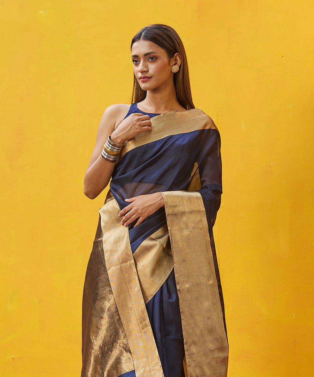 Ink_Blue_Handloom_Pure_Cotton_Silk_Chanderi_Saree_With_Zari_Border_WeaverStory_01