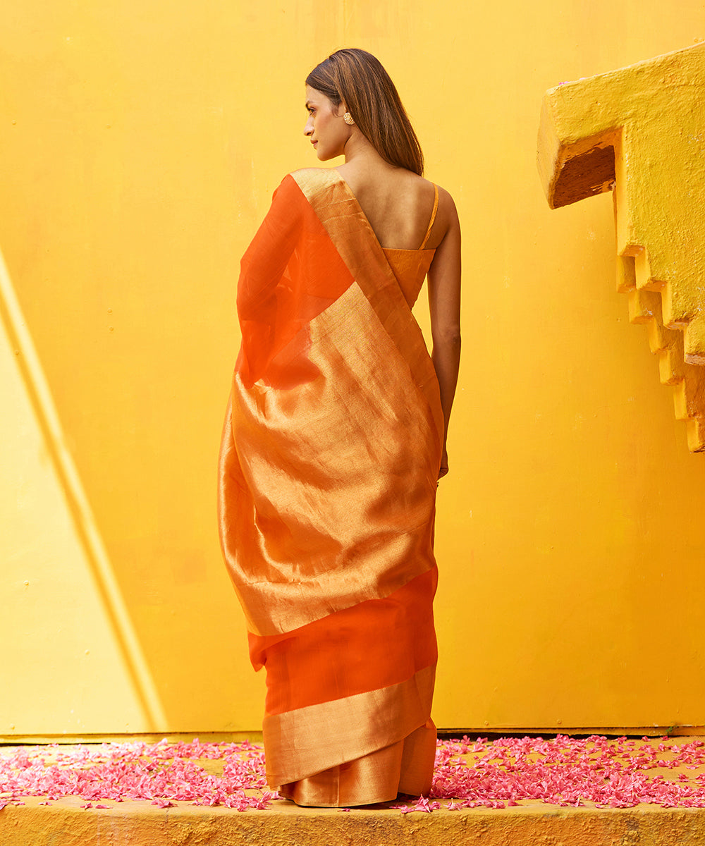 Orange_Handloom_Pure_Cotton_Silk_Chanderi_Saree_With_Zari_Border_WeaverStory_03