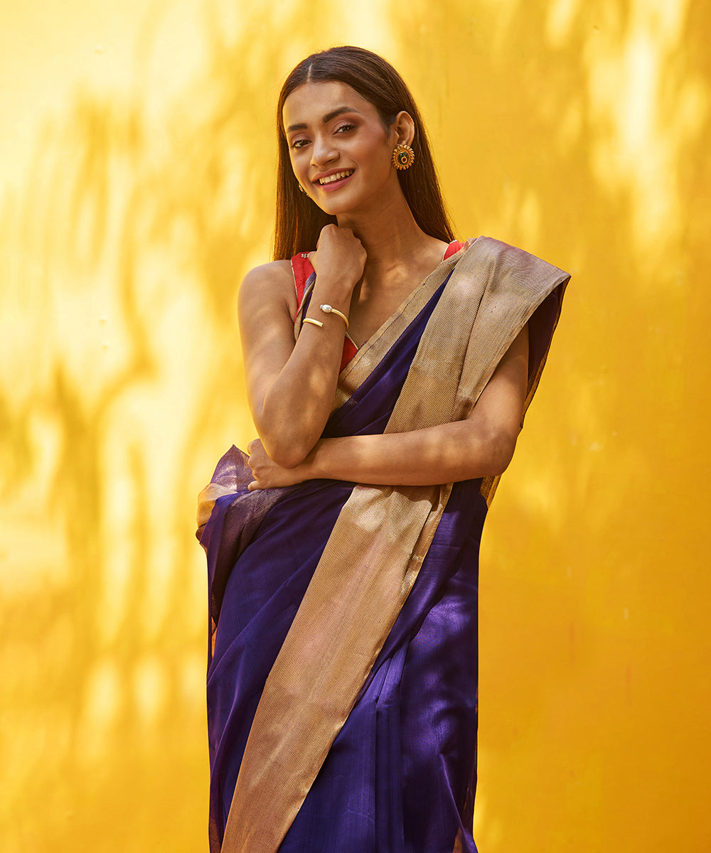 Ink_Blue_Handloom_Pure_Cotton_Silk_Chanderi_Saree_With_Gold_Zari_Border_WeaverStory_01