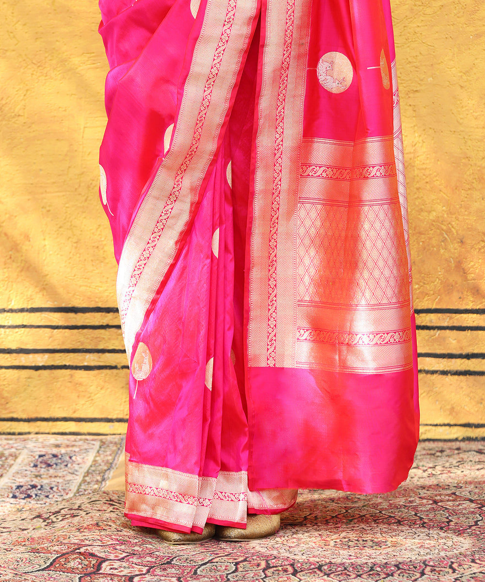 Handloom_Hot_Pink_Pure_Katan_Silk_Banarasi_Saree_With_Elephant_Booti_WeaverStory_04