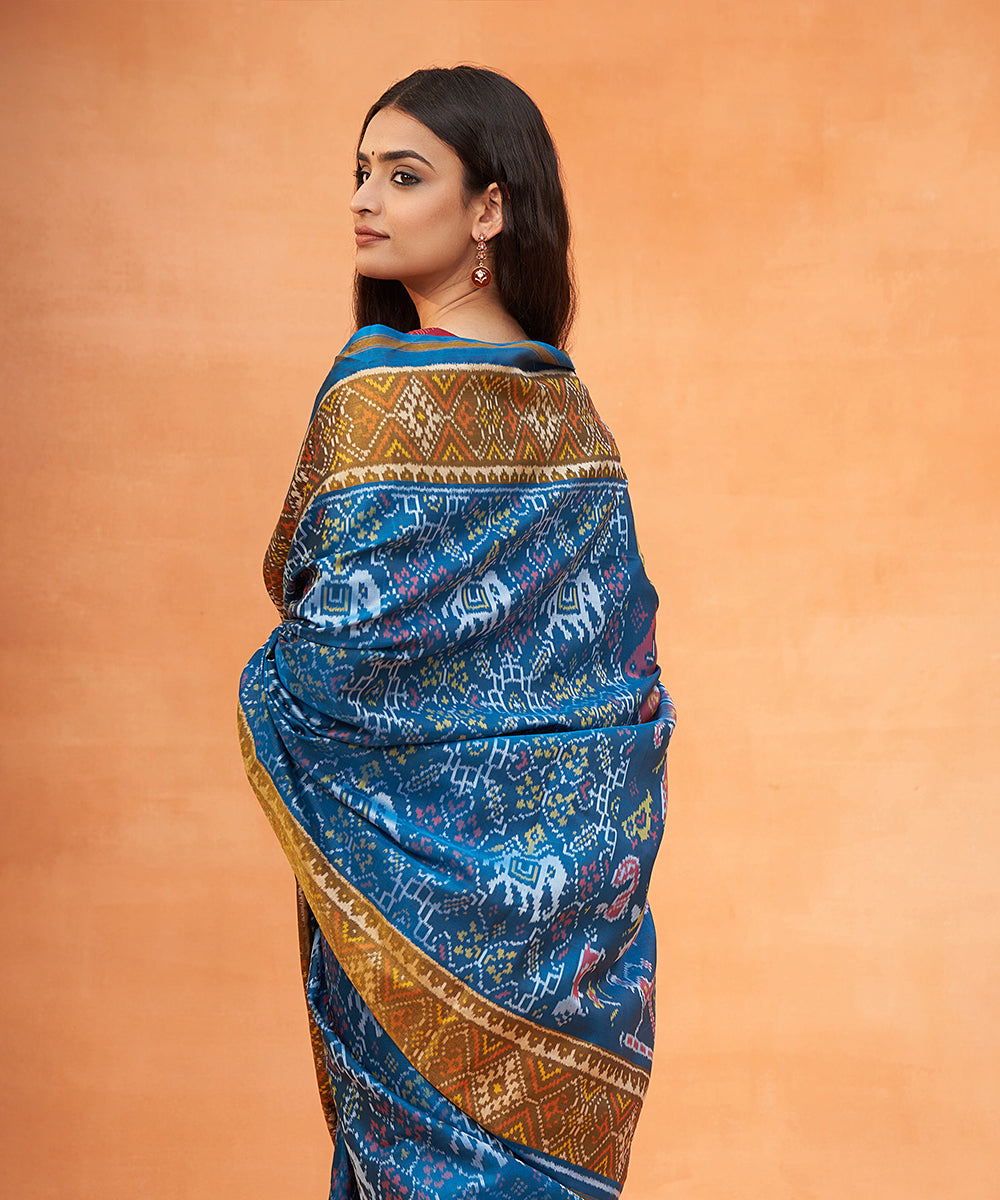 Cobalt_Blue_Handloom_Pure_Mulberry_Silk_Ikat_Patola_Saree_With_Mustard_Border_WeaverStory_01