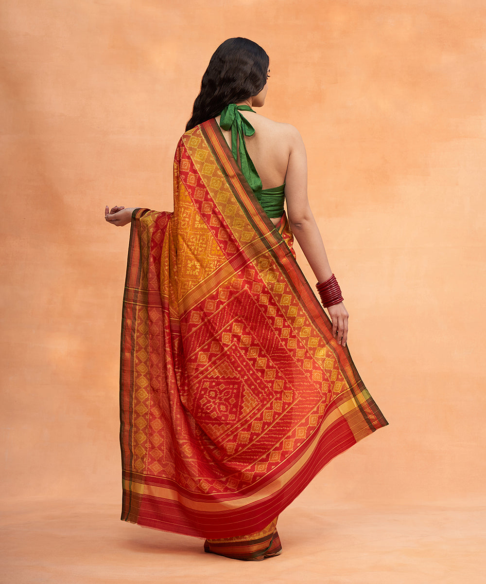 Red_And_Mustard_Handloom_Pure_Mulberry_Silk_Ikat_Patola_Saree_With_Green_Tissue_Border_WeaverStory_03