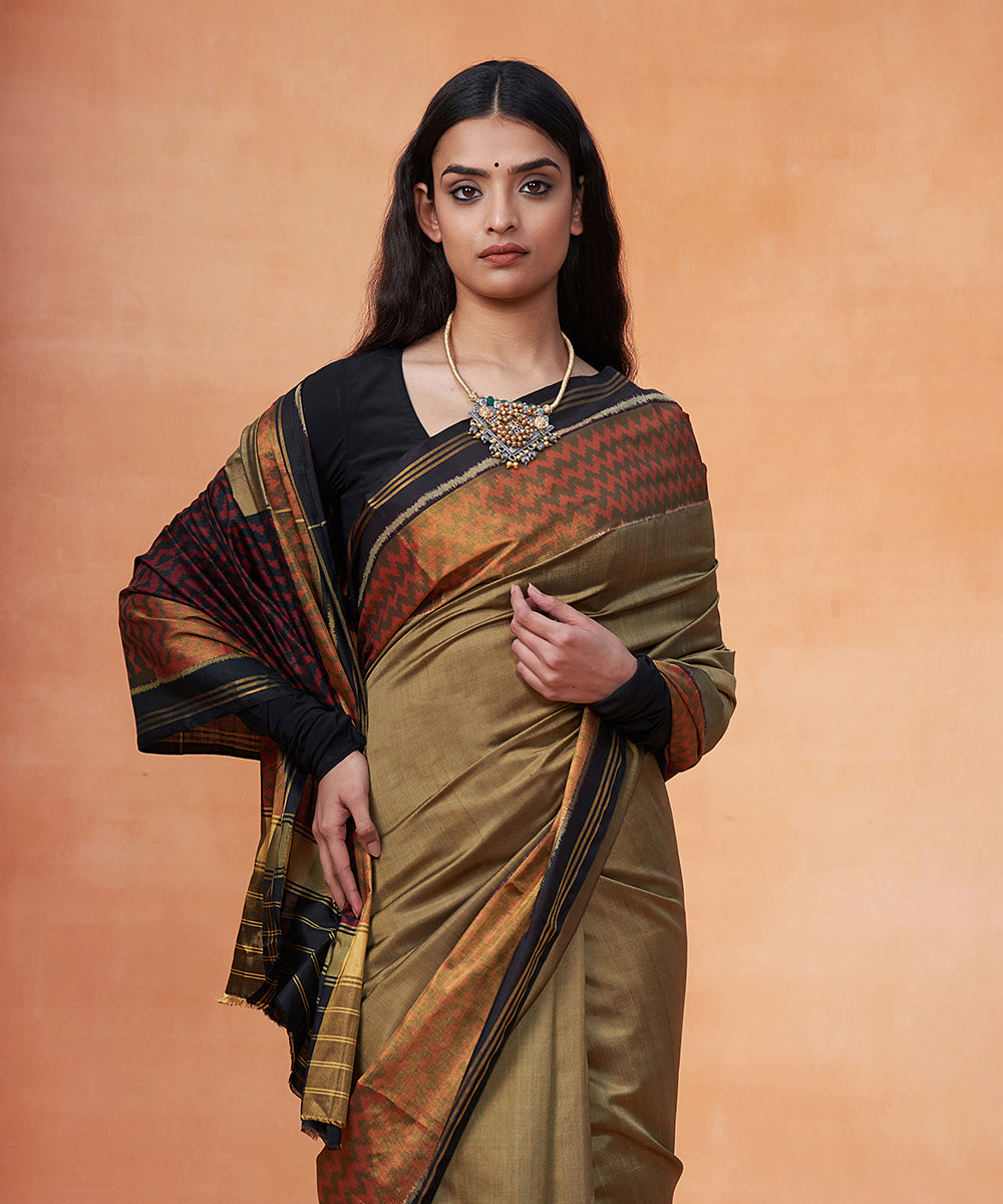 Handloom_Toosh_Color_Pure_Mulberry_Silk_Ikat_Patola_Saree_With_Tissue_Border_WeaverStory_01