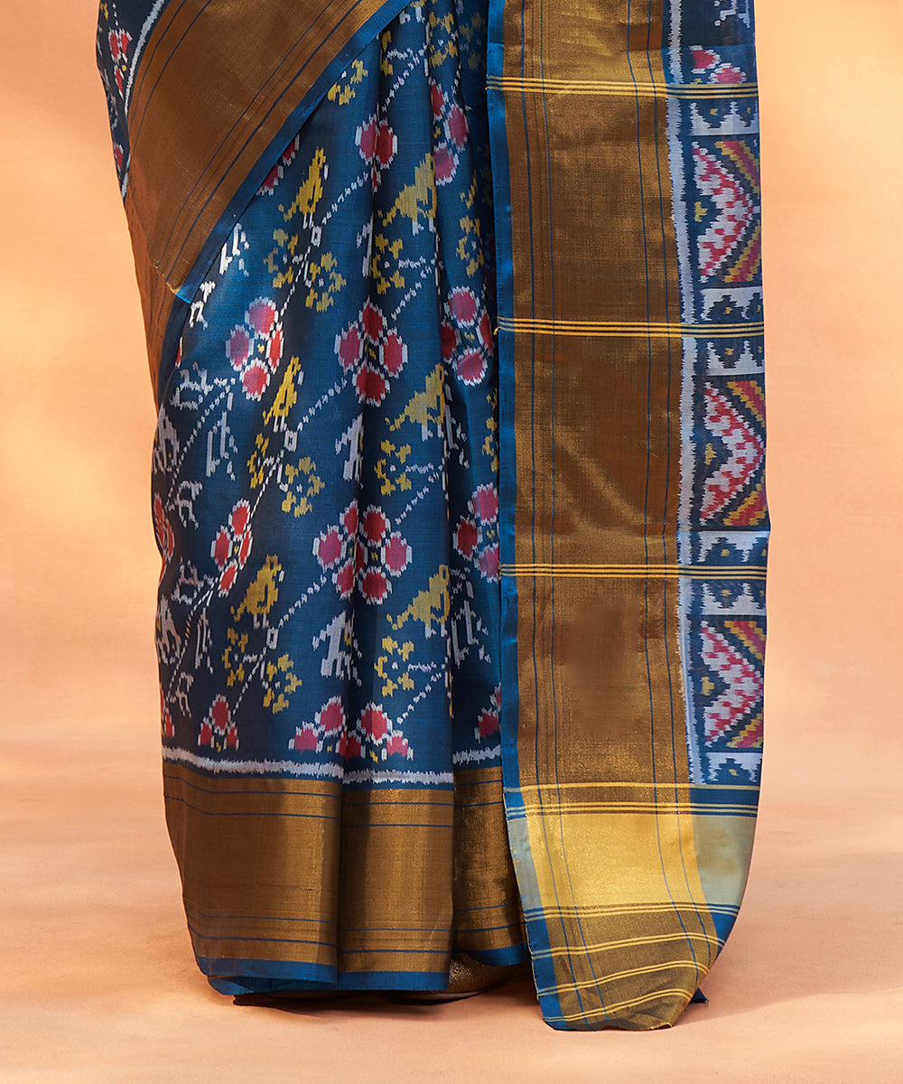Handloom_Teal_Blue_Pure_Mulberry_Silk_Ikat_Patola_Saree_With_Tissue_Border_WeaverStory_04