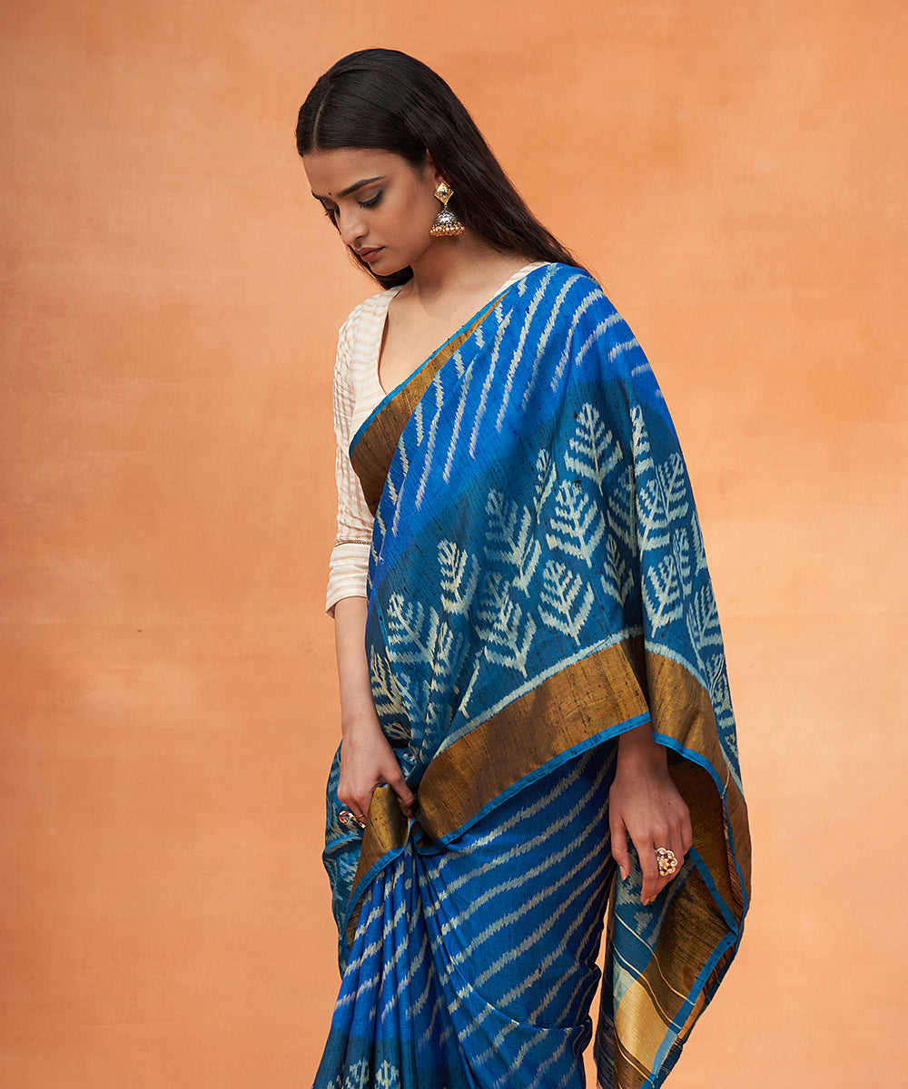 Handloom_Teal_Blue_Pure_Raw_Silk_Ikat_Patola_Saree_With_Zari_Border_WeaverStory_01