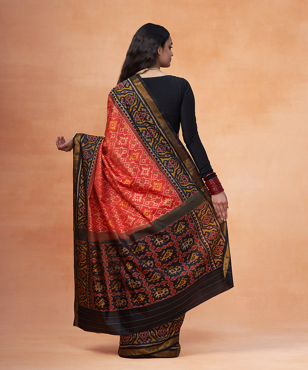 Rust_And_Black_Pure_Mulberry_Silk_Ikat_Patola_Saree_With_Tissue_Border_WeaverStory_03