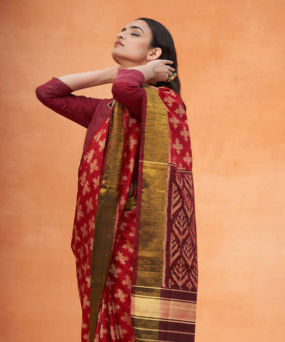 Maroon_Handloom_Pure_Raw_Silk_Ikat_Patola_Saree_With_Zari_Border_WeaverStory_01