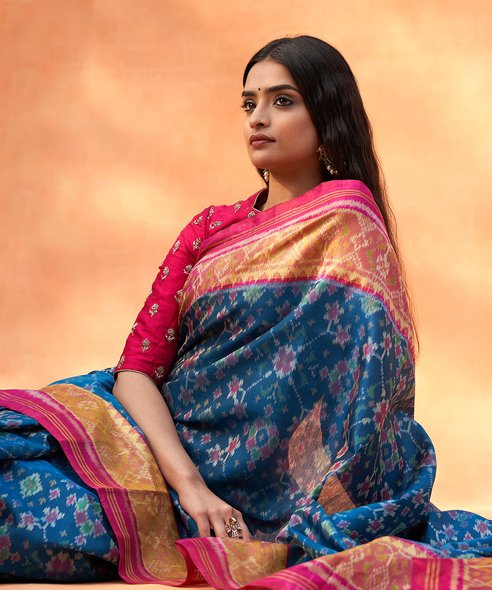 Turquoise_Blue_And_Pink_Handloom_Pure_Mulberry_Silk_Ikat_Patola_Saree_With_Zari_Border_WeaverStory_01