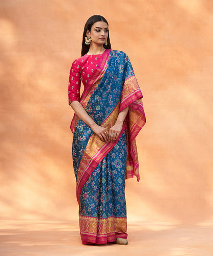 Turquoise_Blue_And_Pink_Handloom_Pure_Mulberry_Silk_Ikat_Patola_Saree_With_Zari_Border_WeaverStory_02