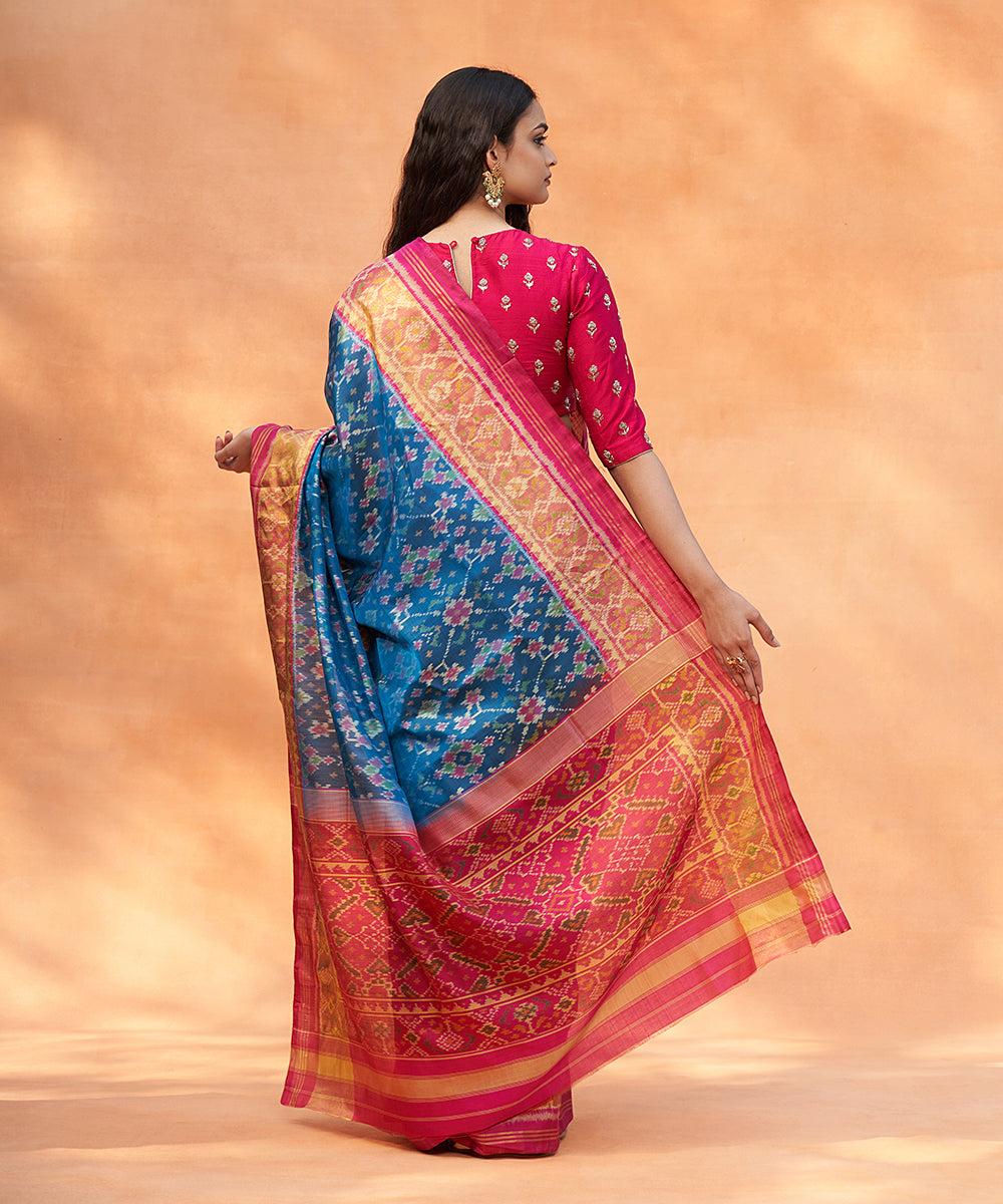 Turquoise_Blue_And_Pink_Handloom_Pure_Mulberry_Silk_Ikat_Patola_Saree_With_Zari_Border_WeaverStory_03