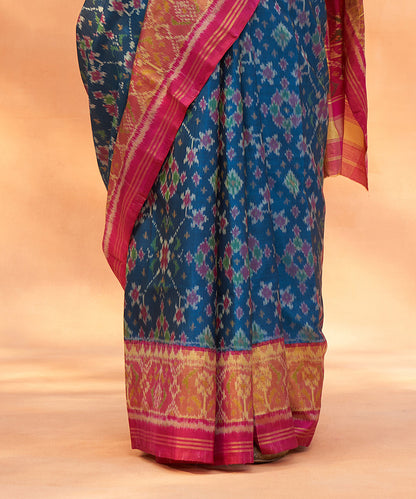 Turquoise_Blue_And_Pink_Handloom_Pure_Mulberry_Silk_Ikat_Patola_Saree_With_Zari_Border_WeaverStory_04