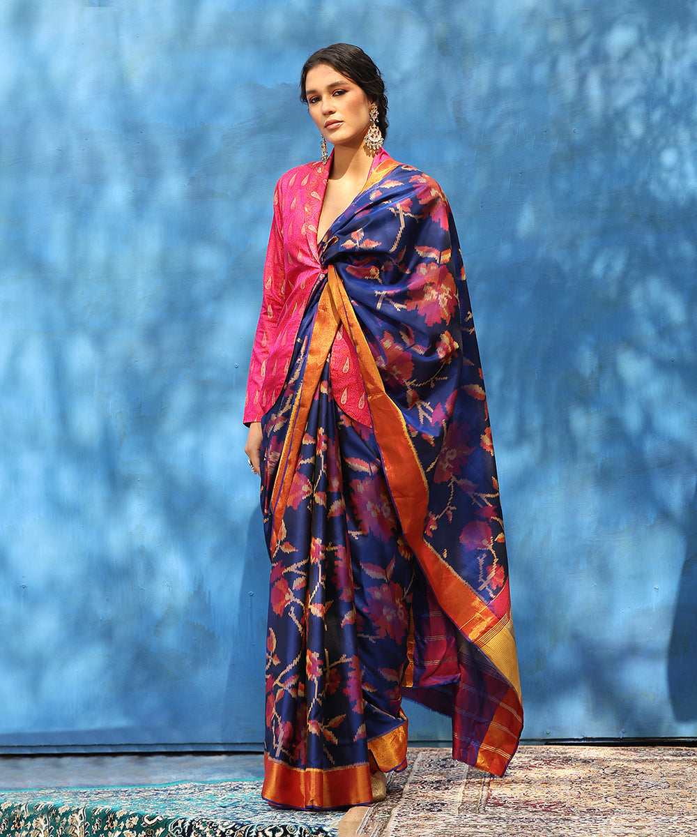 Handloom_Blue_And_Purple_Pure_Mulberry_Silk_Ikat_Patola_Saree_With_Zari_Border_WeaverStory_01