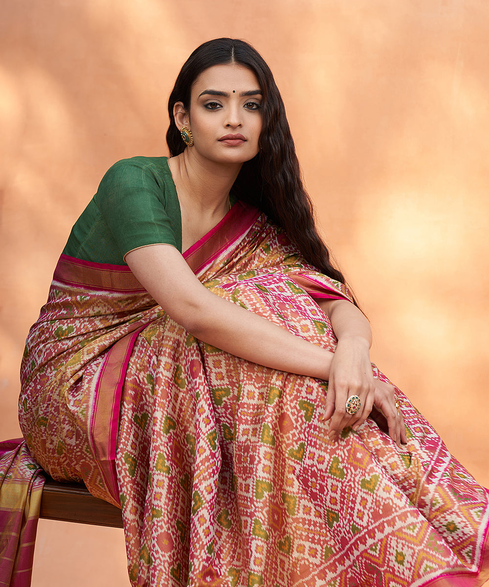 Pink_Handloom_Pure_Mulberry_Tissue_Ikat_Patola_Saree_WeaverStory_01