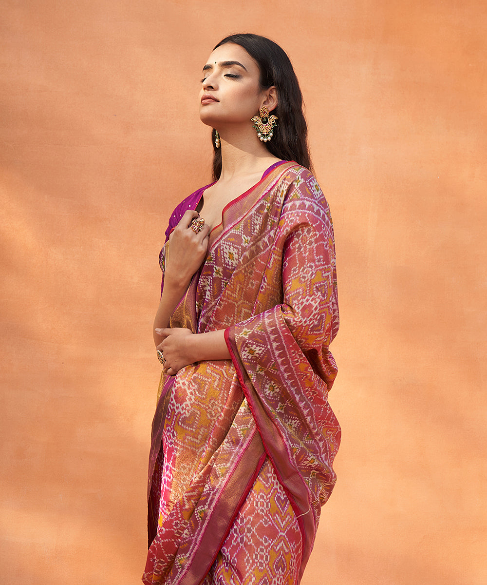 Handloom_Lilac_Pure_Mulberry_Tissue_Ikat_Patola_Saree_With_Pink_Border_WeaverStory_01