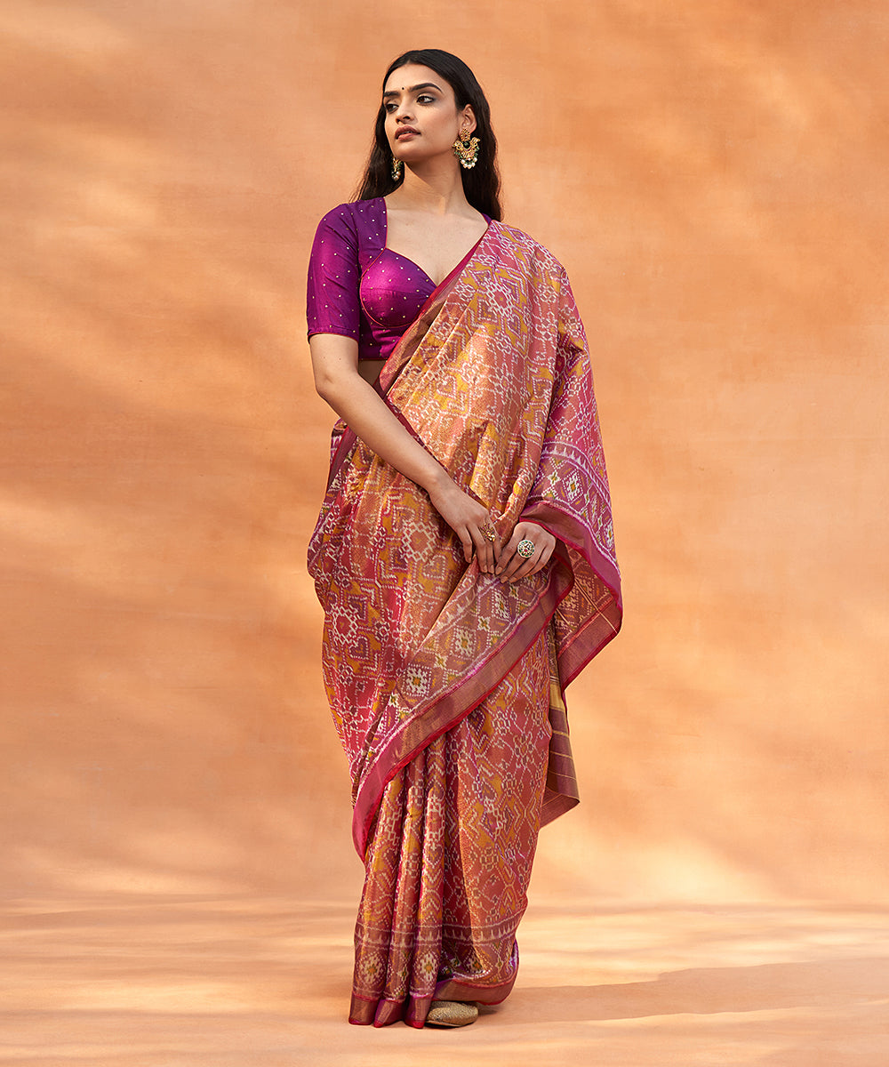 Handloom_Lilac_Pure_Mulberry_Tissue_Ikat_Patola_Saree_With_Pink_Border_WeaverStory_02